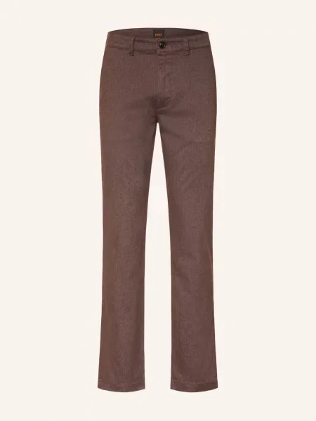 Boss Flanelové Chino Kalhoty Střih Slim Fit tmavě hnědá