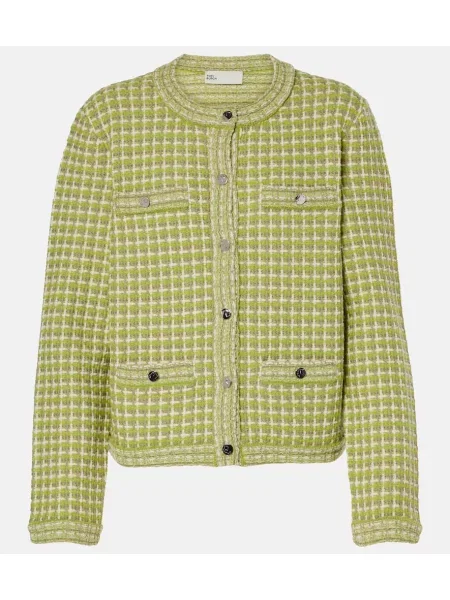 Geacă Tory Burch în carouri tricotate galben