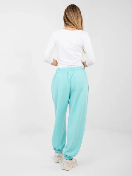 Pantaloni Italy Moda cu talie înaltă turcoaz