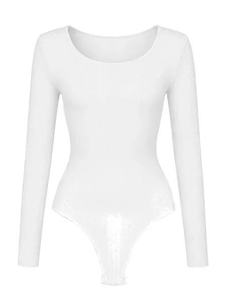 Cfab Alakformáló body Longsleeve Bodysuit Sculpting Shapewear with String' fehér