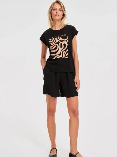 Tricou Marisse cu imagine cu imprimeu geometric negru