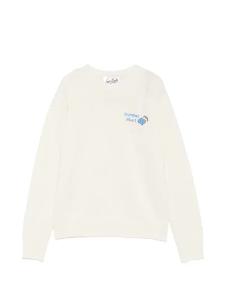 Pulover Mc2 Saint Barth cu broderie cu decolteu rotund alb