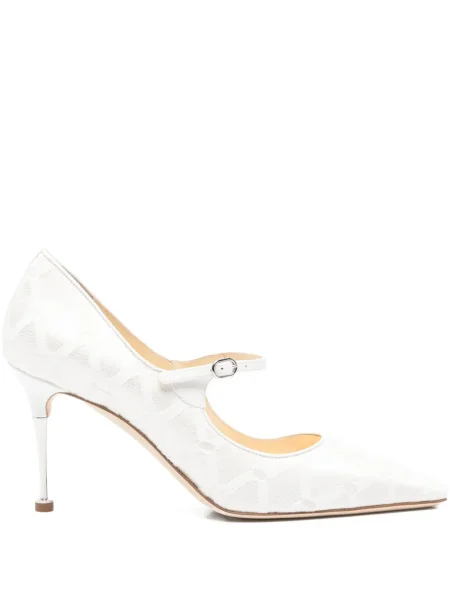 Pantofi cu toc Manolo Blahnik cu imprimeu geometric alb