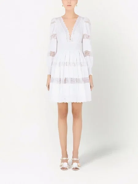 Krajkové dlouhé oblekové maxi šaty Dolce & Gabbana bílé