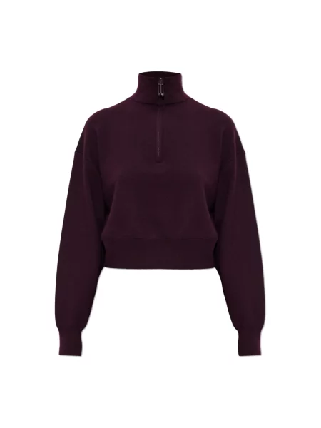 Sweter Victoria Beckham wełniany z zamkiem błyskawicznym do połowy czerwony