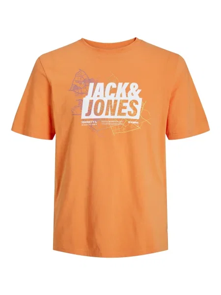 JACK & JONES Tricou OMAP / alb portocaliu