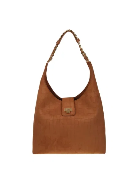 Torebka hobo Elisabetta Franchi zamszowa brązowa