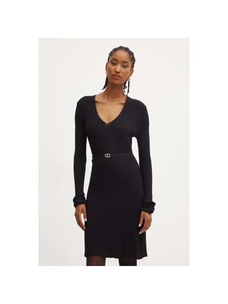 Lniana sukienka mini Twinset czarna