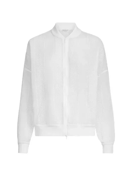 Geacă bomber Brunello Cucinelli cu broderie din organza alb