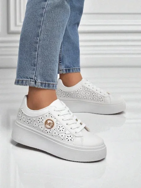 Sneakerși Resti cu platformă ajurate alb