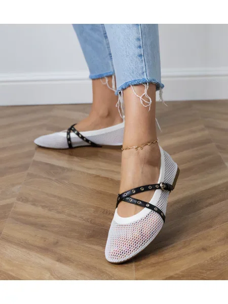 Baleríny D/ceo s přezkou se síťovinou bílé