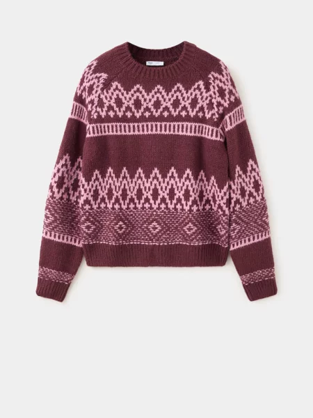 Sweter z okrągłym dekoltem i wzorami burgund Teen L MANGO TEEN