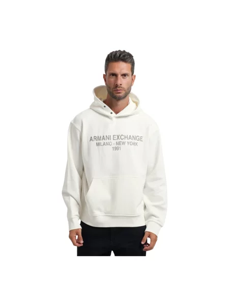 Bluza z kapturem Armani Exchange z kapturem biała