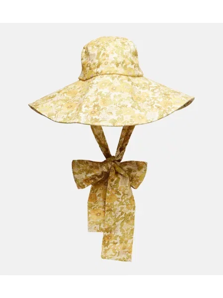 Pălărie Alemais de in cu model floral galben