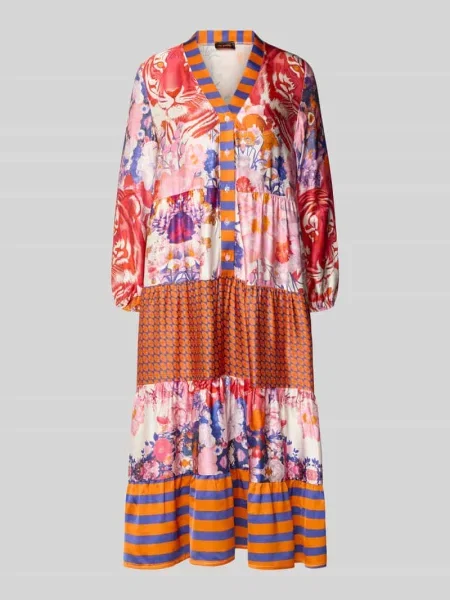 Sukienka midi z z dekoltem w serek model Wild Flower' Miss Goodlife czerwona