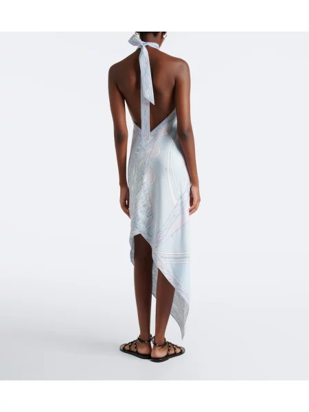 Rochie midi Pucci de mătase asimetrică albastru
