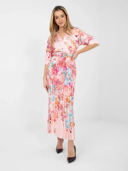 Rochie maxi Italy Moda cu model floral roz