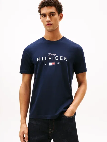 Tommy Hilfiger Tričko Brand Love Tmavomodrá biela