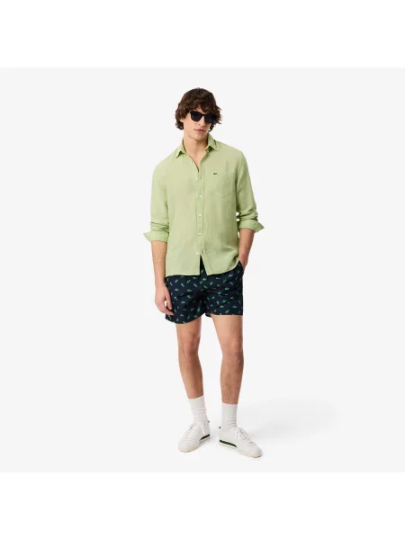 Lacoste Lniana Koszula O Regularnym Kroju zielony