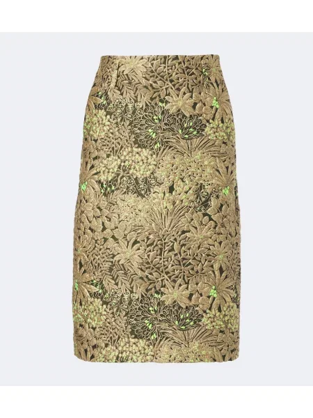 Fustă midi Dries Van Noten cu model floral din jacard bej