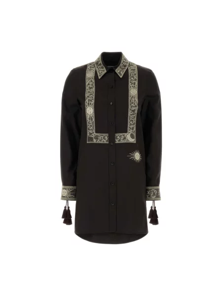 Lniana sukienka koszulowa Burberry brązowa