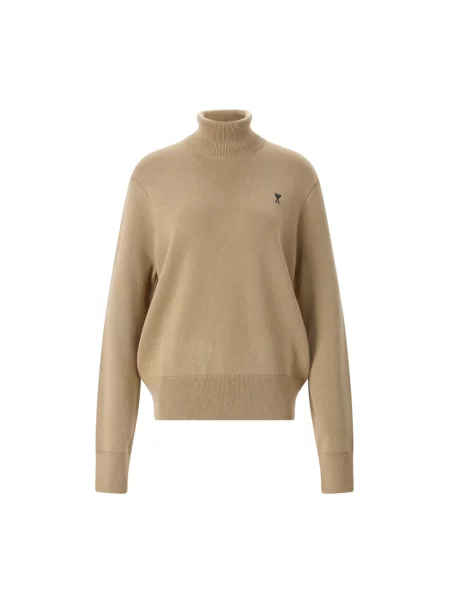 Sweter z golfem Ami Paris wełniany brązowy
