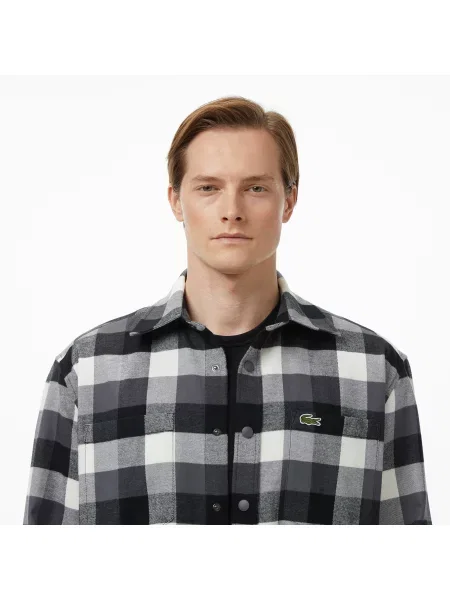Lacoste Koszula W Kratę Relaxed Fit czarna