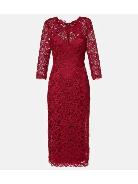 Sukienka midi Carolina Herrera koronkowa do kolan garniturowa bordowa