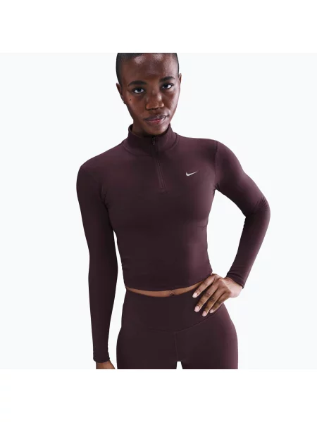 Tricou pentru femei Nike One Fitted Dri-Fit Zip Mid Layer burgundy crush/white alb