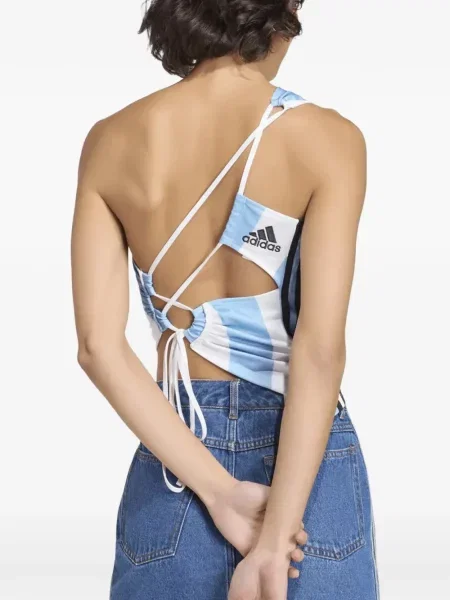 Sznurek ściągający kołnierzykowy podkoszulka Adidas w paski czarna