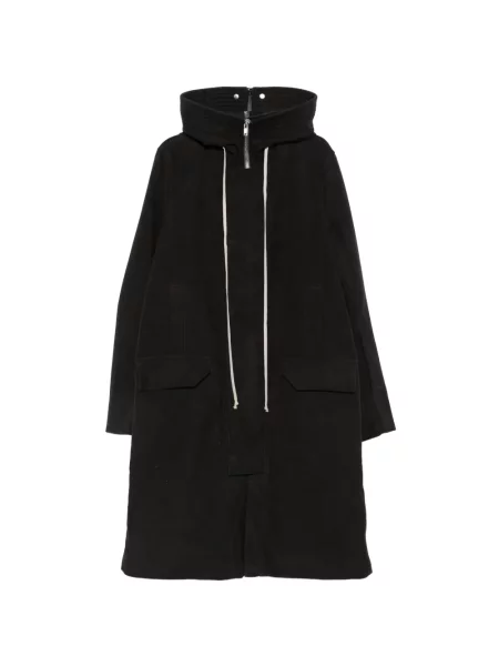 Palton Rick Owens cu glugă cu cordon negru