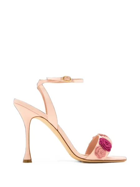 Sandale Manolo Blahnik cu model floral cu aplicații roz