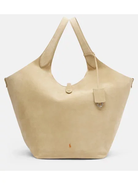 Geanta de piele Polo Ralph Lauren din piele de căprioară mari bej