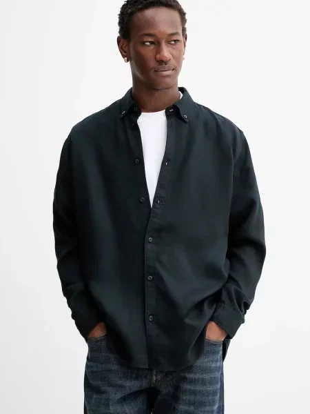 Les Deux cămașă Kent cu guler button-down relaxed negru