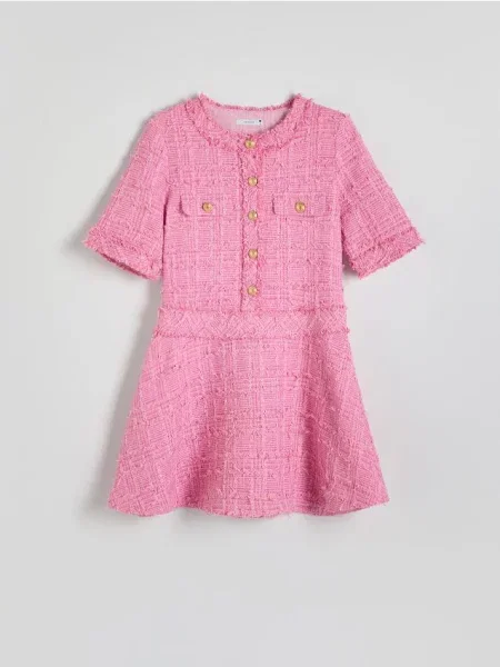 Reserved Tweedowa sukienka mini różowy