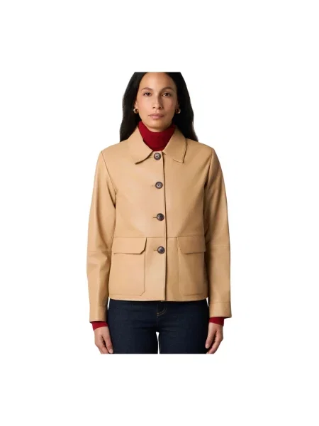 Kurtka skórzana Brooks Brothers beżowa