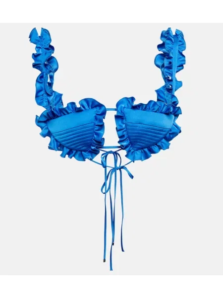 Sutien The Attico din satin cu volane albastru