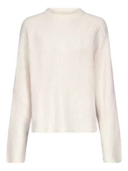 Sweter Loulou De Saison z okrągłym dekoltem prążkowany biały