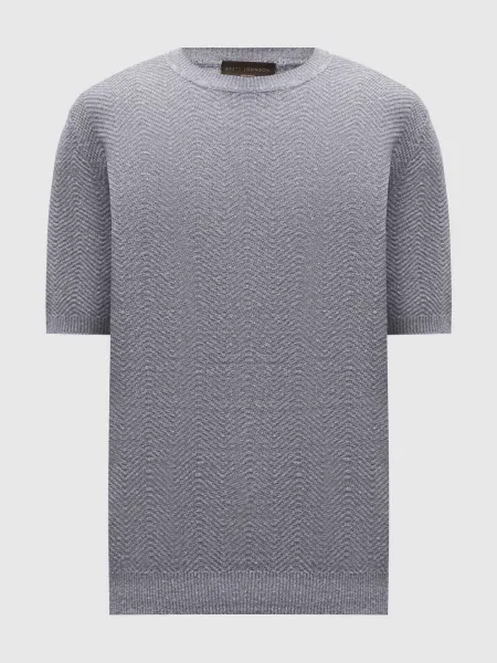 Футболка з льону та шовку у візерунок Brett Johnson синя