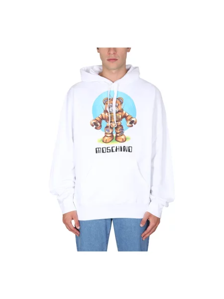 Bluza z kapturem Moschino typu teddy biała