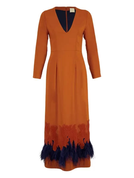 Rochie maxi Paula cu pene portocaliu