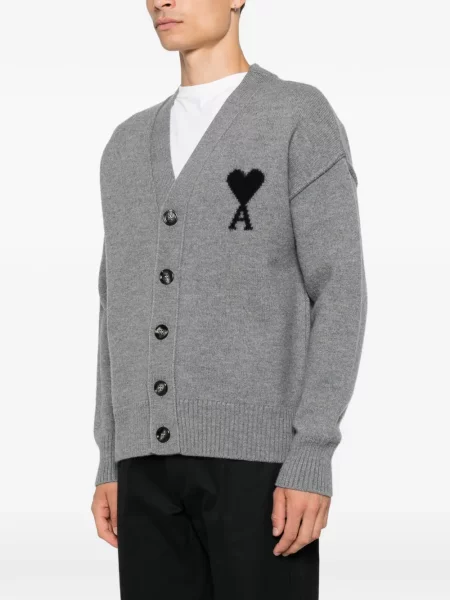 Pulover Ami Paris cu decolteu rotund gri