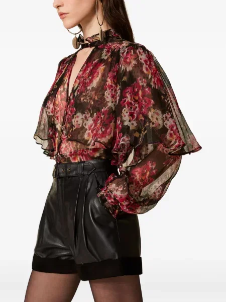Cămașă Twinset cu model floral cu volane roz
