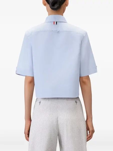 Cămașă Thom Browne din țesătură twill scurtă albastru