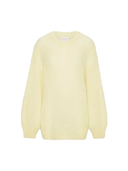 Sweter Americandreams wełniany z okrągłym dekoltem żółty
