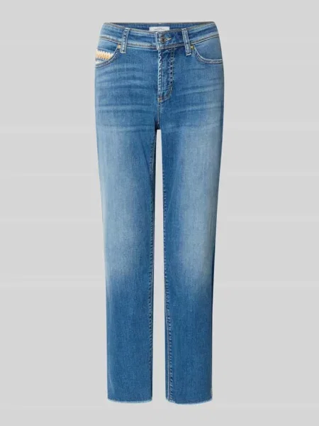 Jeansy o kroju slim fit z mieszanki bawełny w skróconym kroju Cambio niebieskie