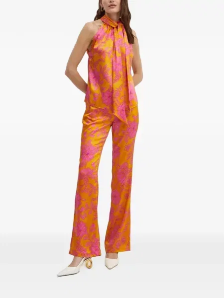 Pantaloni Morgan cu model floral portocaliu