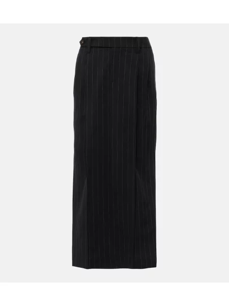 Fustă midi Brunello Cucinelli de lână cu dungi până la genunchi negru