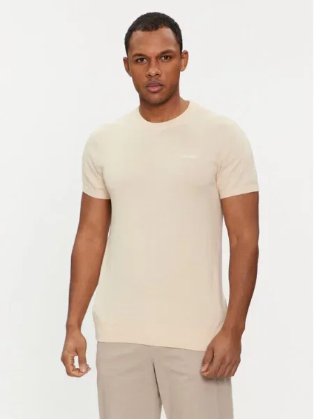 GUESS Tricou cu adaos de mătase bej
