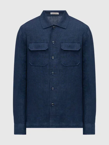 Сорочка з льону прямого крою Capobianco синя